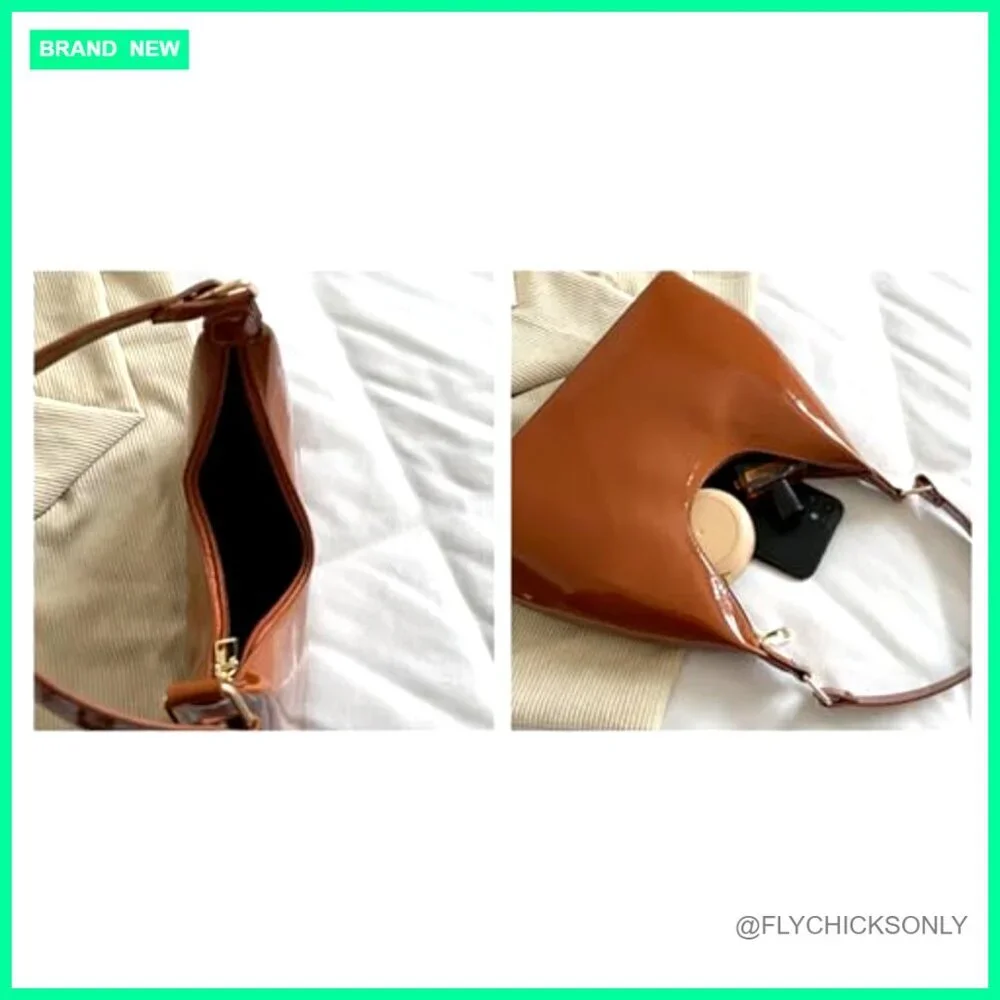 Patent Leather Hobo Bag Small Tote Shoulder Purse for Parties Dating
